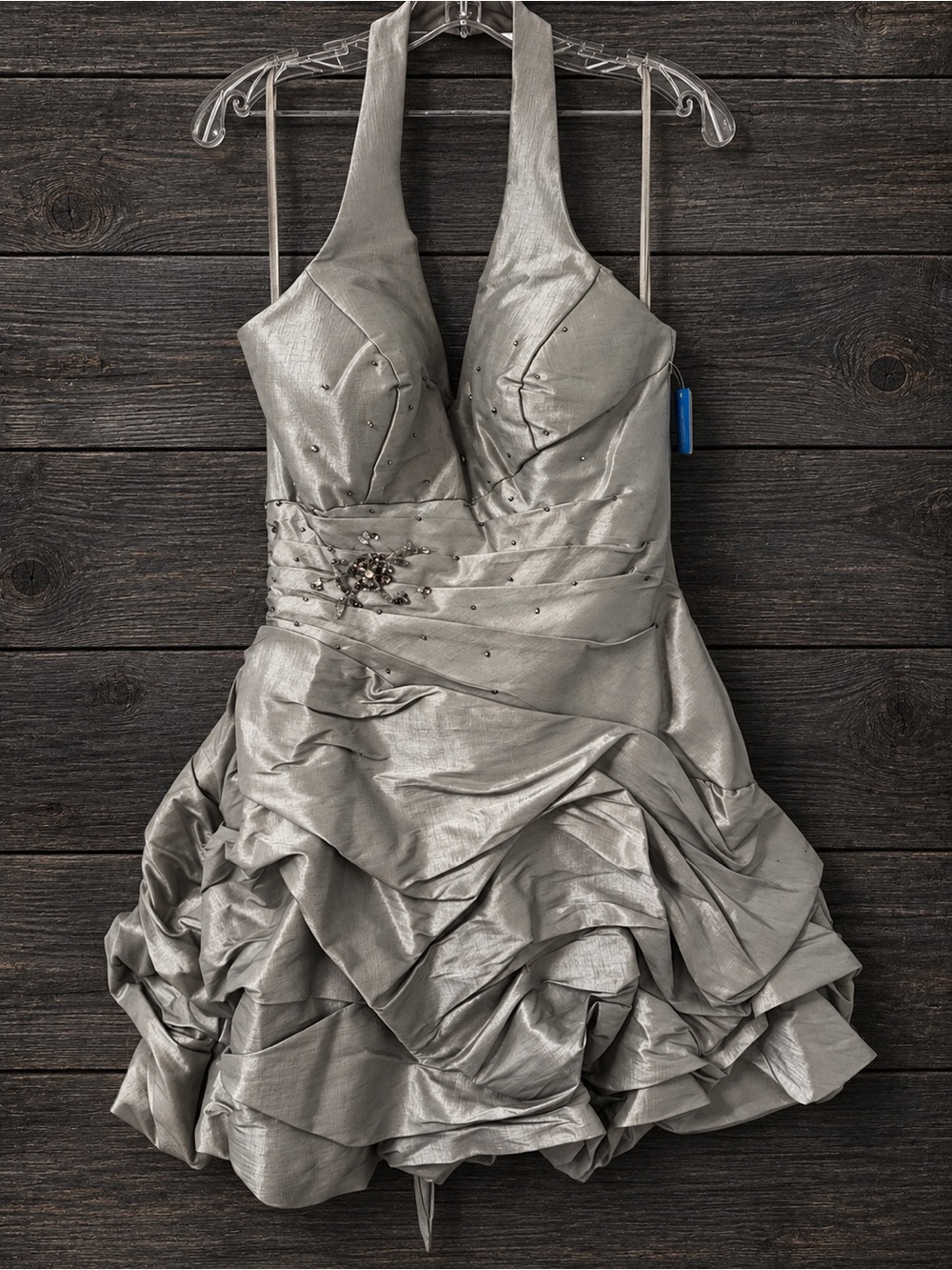 Cinderella Silver Halter Mini Dress with Embellished Waist Homecoming